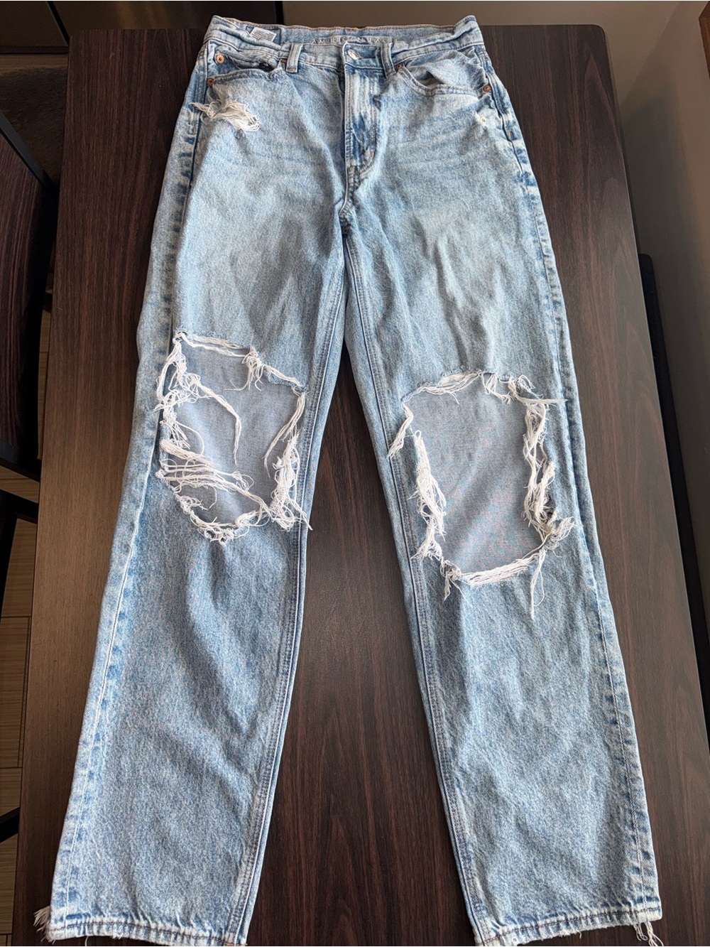 American Eagle Outfitters Light Blue Distressed Straight Leg Jeans